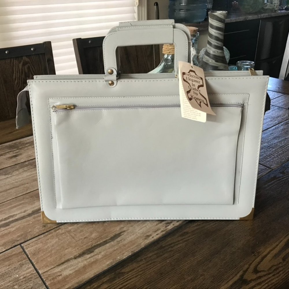 Vtg RARE NWT Konev Gray Leather PORTFOLIO BRIEFCASE New Zealand